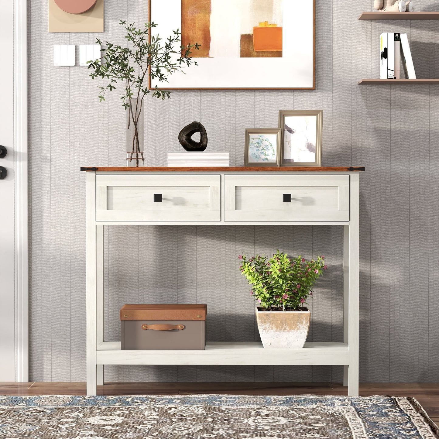 Aukfa Farmhouse Console Table,Side Table Sofa Table with Storage Drawer for Living room, Hallway,Antique White