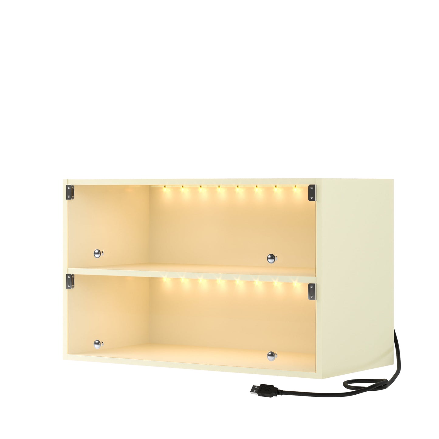Aukfa Shoe Organizer Storage Cabinet,2 Tier Wood Shoe Box w/ LED APP Control for Closet Entryway,Off White