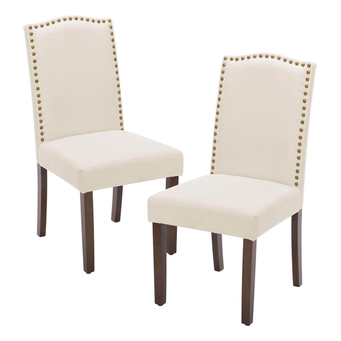 Aukfa Dining Chairs Set of 2, Kitchen Dining Room Chairs Side Chairs with Nailhead Trim Beige