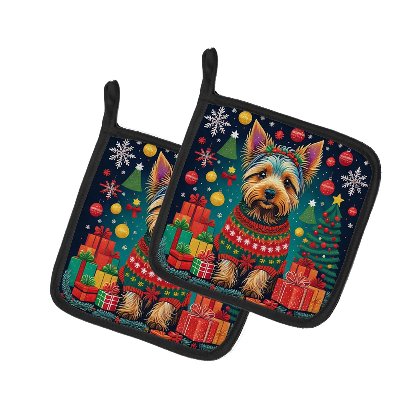 Dachshund Christmas Pair of Pot Holders 7.5 in x 7.5 in