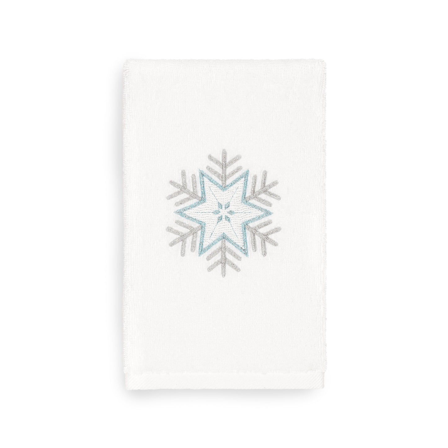 Linum Home Christmas Snowflake Embroidered White Turkish Cotton Hand Towel