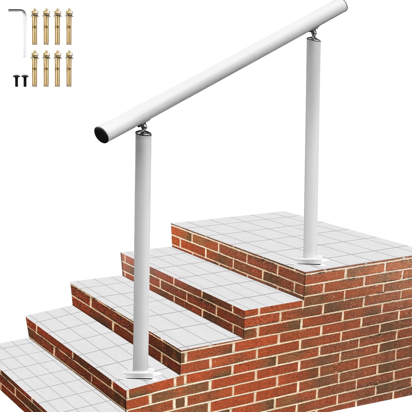 BENTISM 2-3 Steps Handrail, 4 FT Flexible Outdoor Deck Hand Rail, Stair Railing Kit White Aluminum Handrail