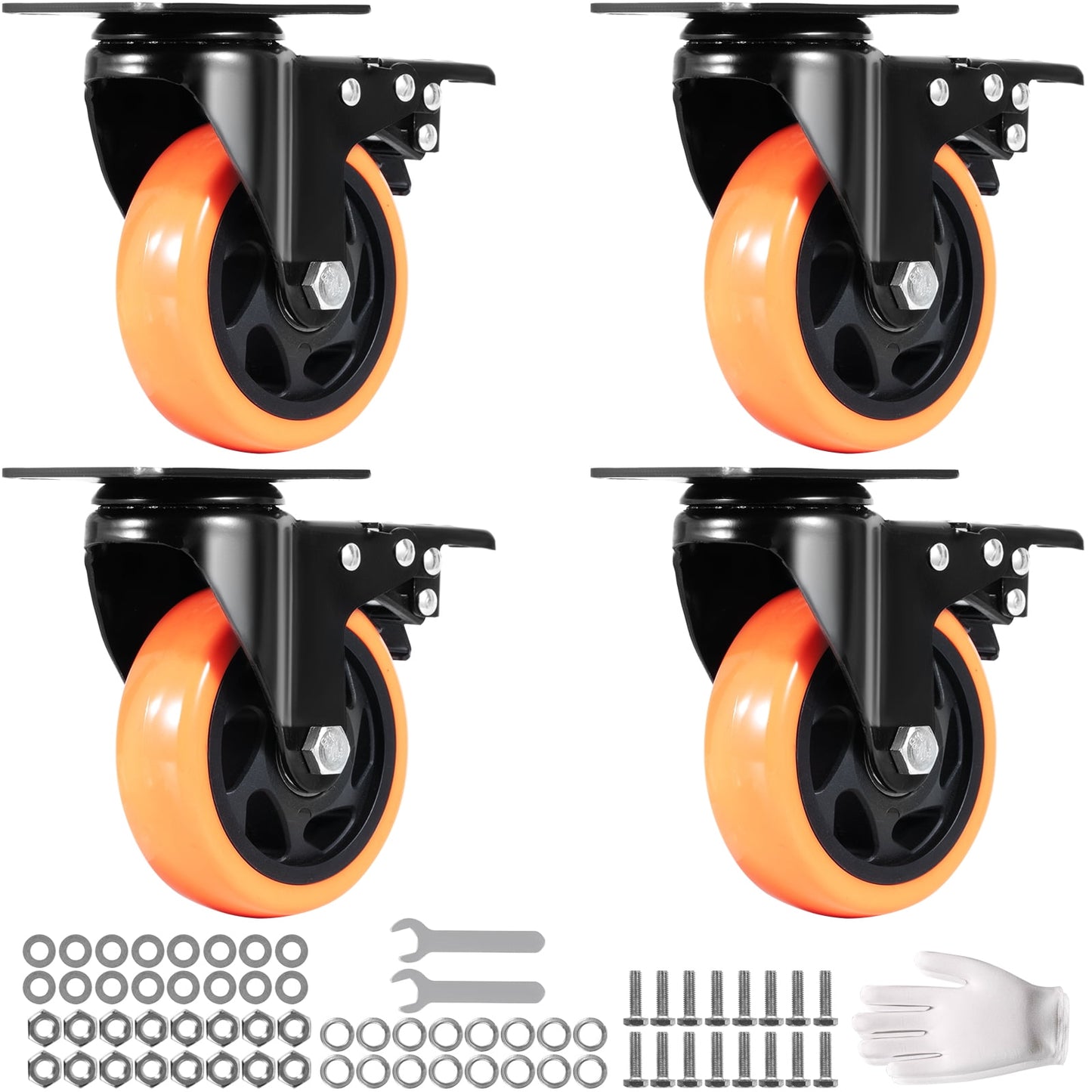 BENTISM 4" PVC Swivel Casters with Mounting Accessories, 4 Count