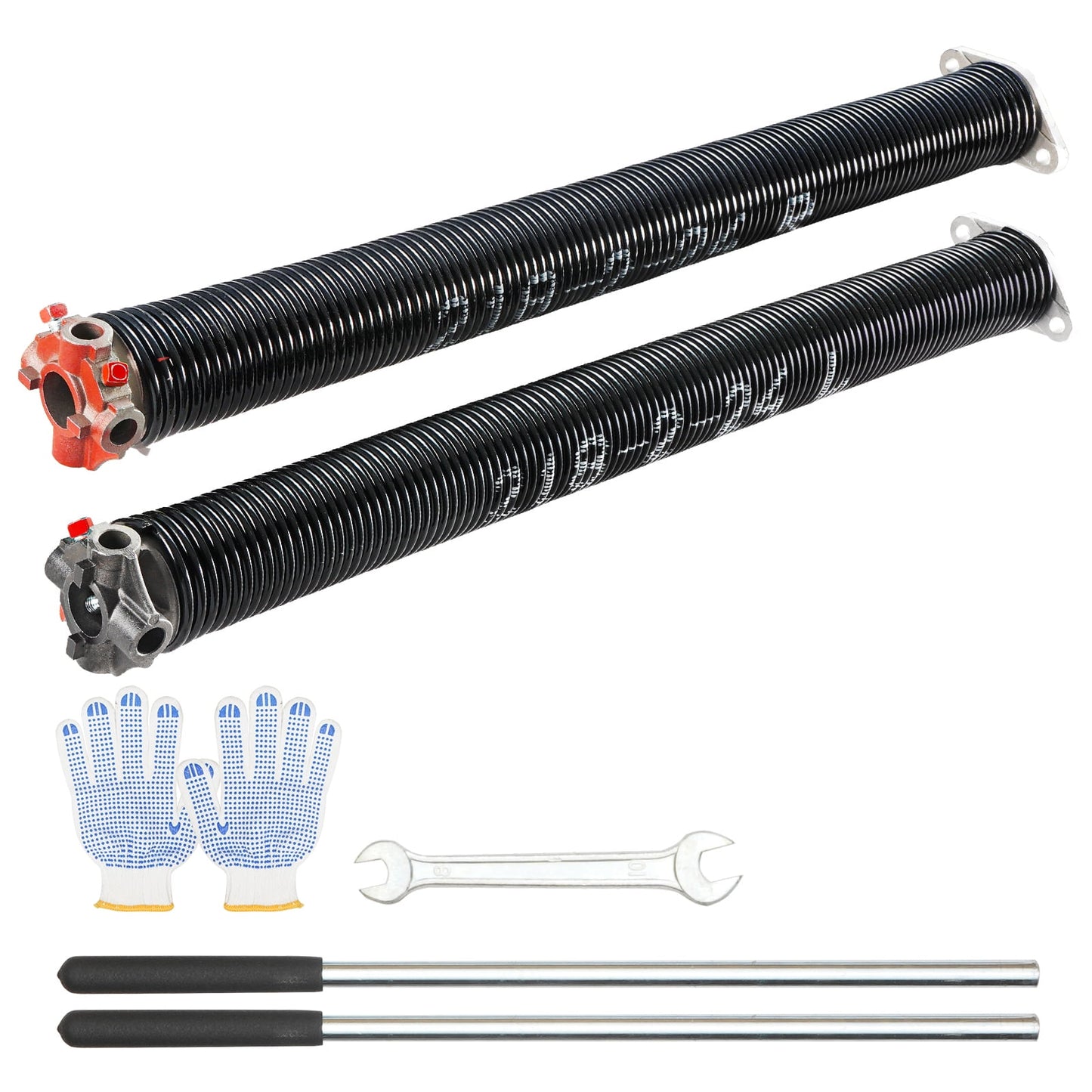 BENTISM Garage Door Torsion Springs Pair of 0.218" x 2" x 24" with Non-Slip Winding Bars, Garage Door Springs, 16000 Cycles Gloves and Mounting Wrench, Electrophoresis Coated for Replacement