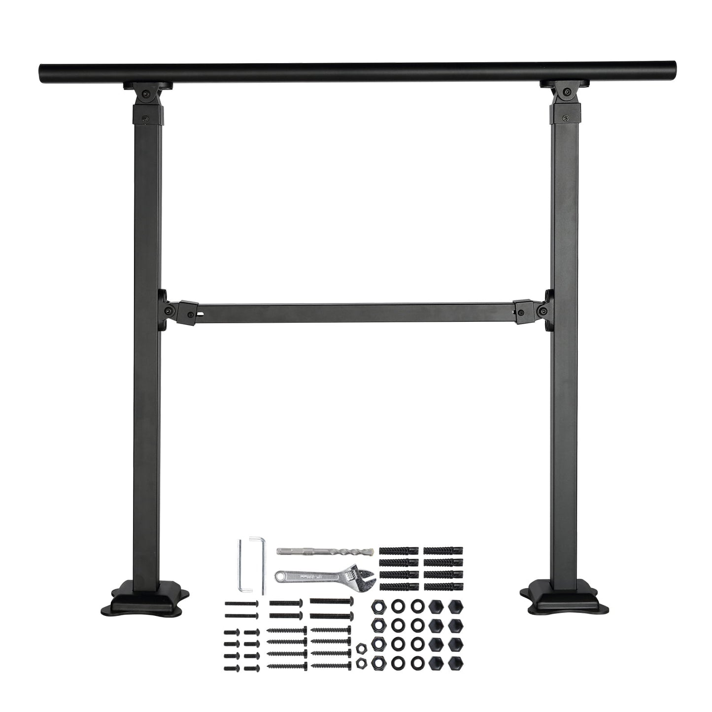 BENTISM Stair Handrail Railing 3 ft 3 Steps w/ Installation Kit Carbon Steel Black