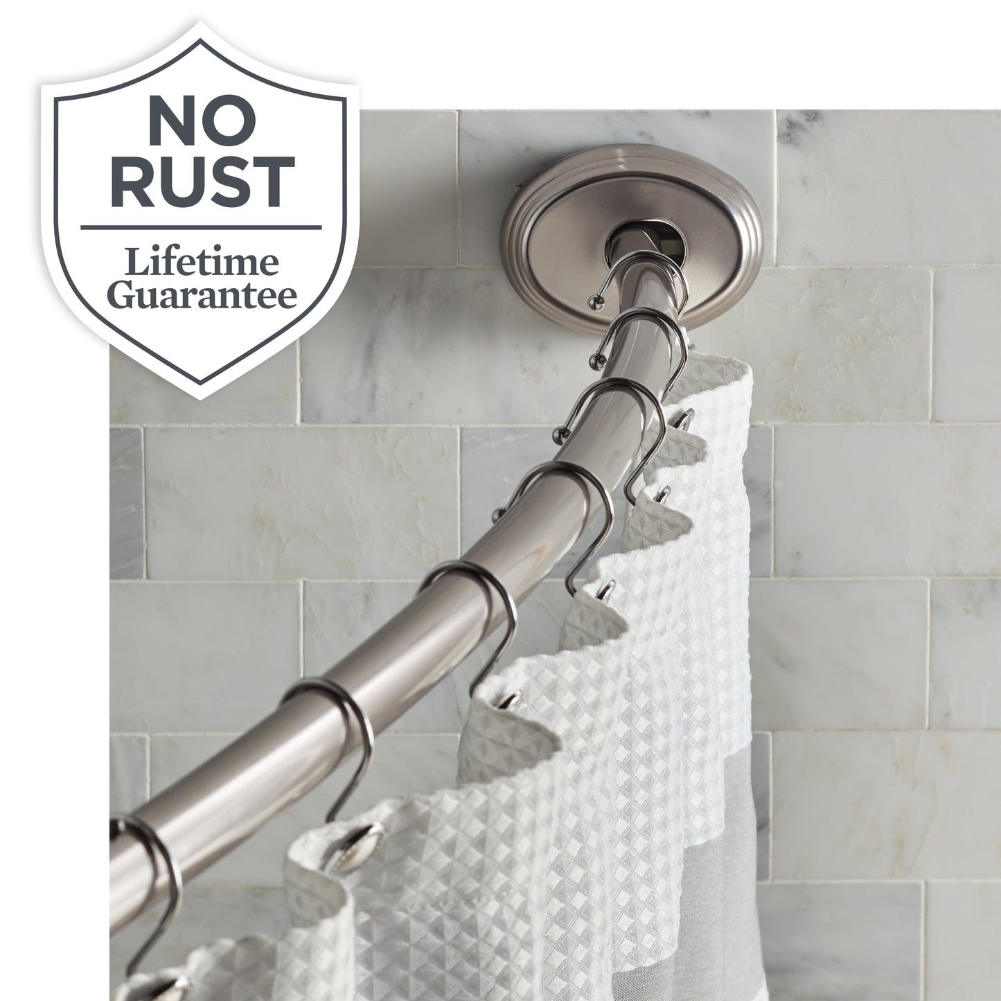 Better Homes & Gardens Dual Mount No Rust 50†to 72†Adjustable Curved Shower Curtain Rod, Nickel