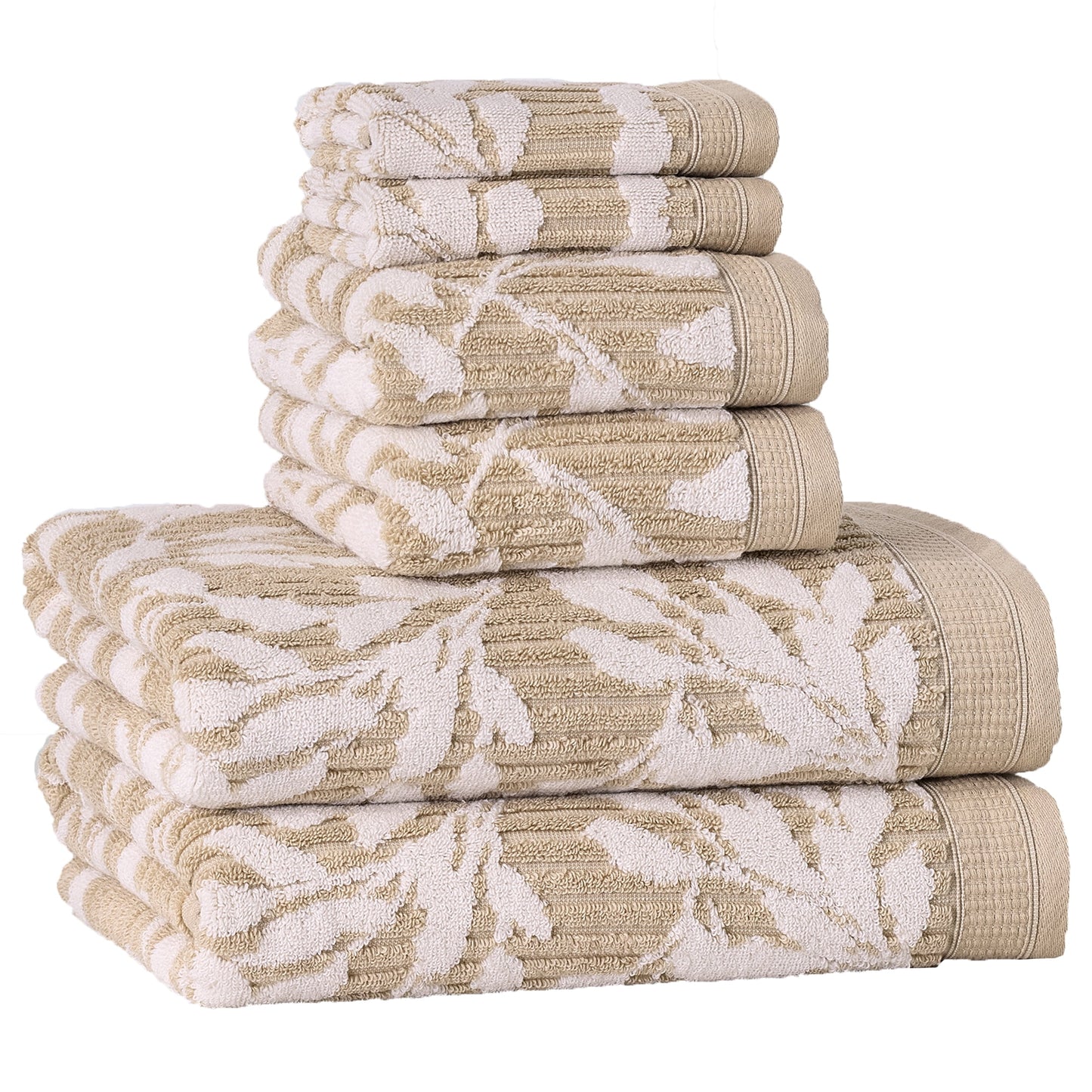 Better Homes & Gardens Signature Soft Floral 6 Piece Towel Set,Almond Biscuit/Vanilla Dream