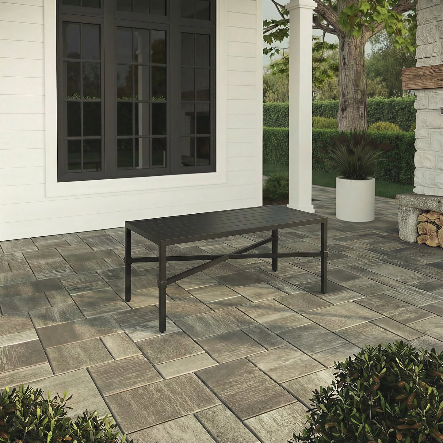 My Texas House Cambria Rectangular Steel Outdoor Coffee Table, Black