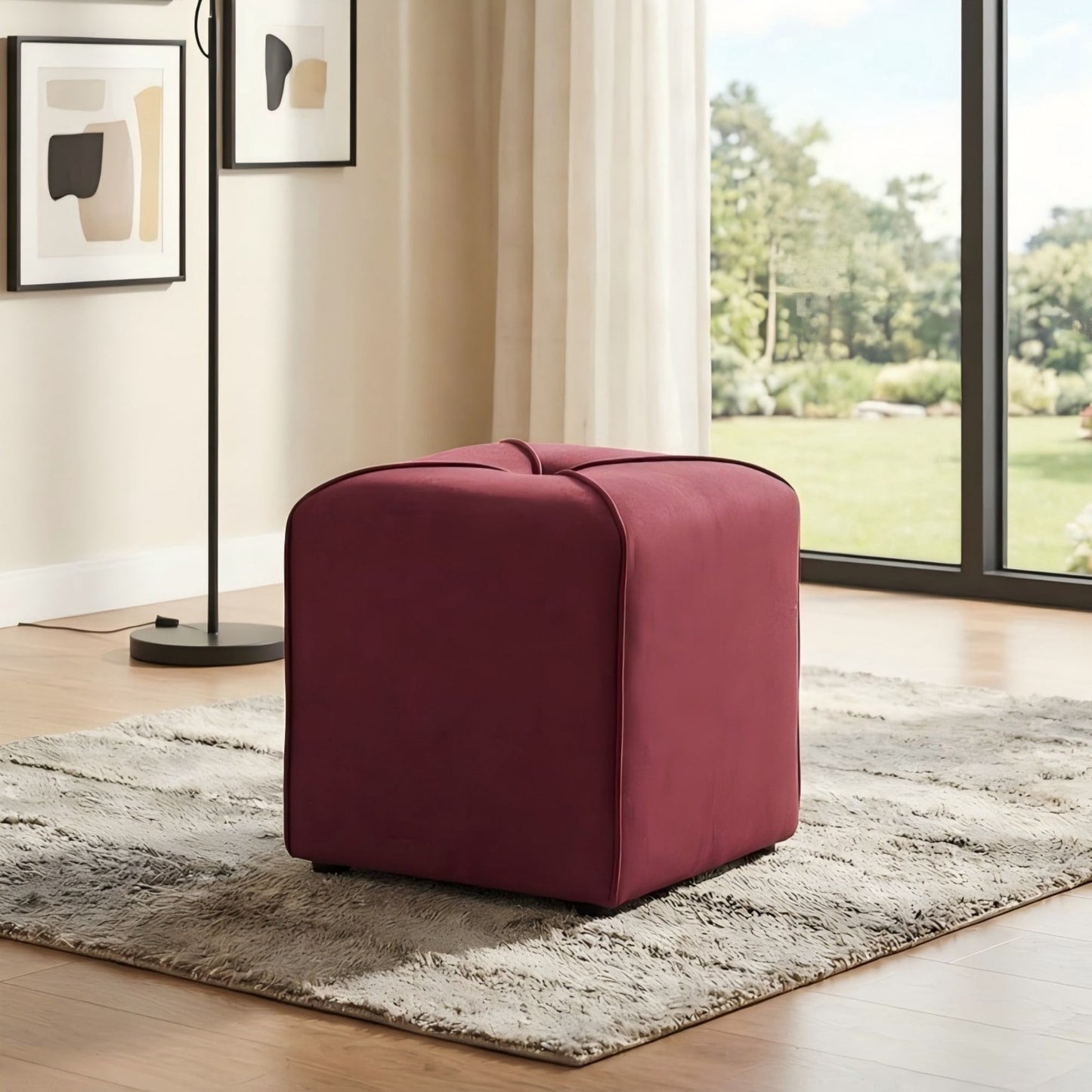BSHTI 16.54" Square Ottoman – Linen Upholstery, High-Density Foam, No Assembly Required, Footrest & Extra Seat for Living Room Bedroom Office