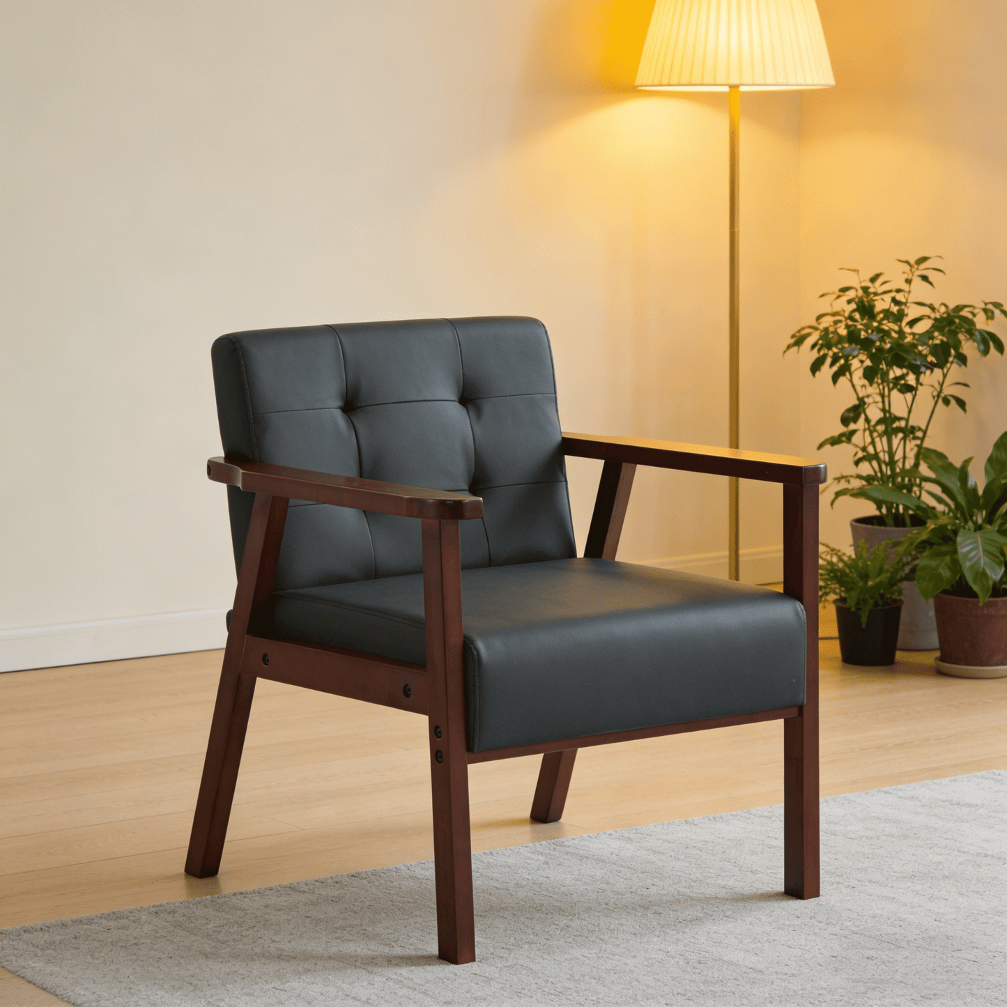 BSHTI BSHTI Sillón Decorativa de Madera Maciza de 25.39", Asiento de Espuma de Alta Densidad, Fácil de Ensamblar, Negro para Sillón Tapizado Cómodo para Sala de Estar, Rincón de Dormitorio, Rincón de Lectura