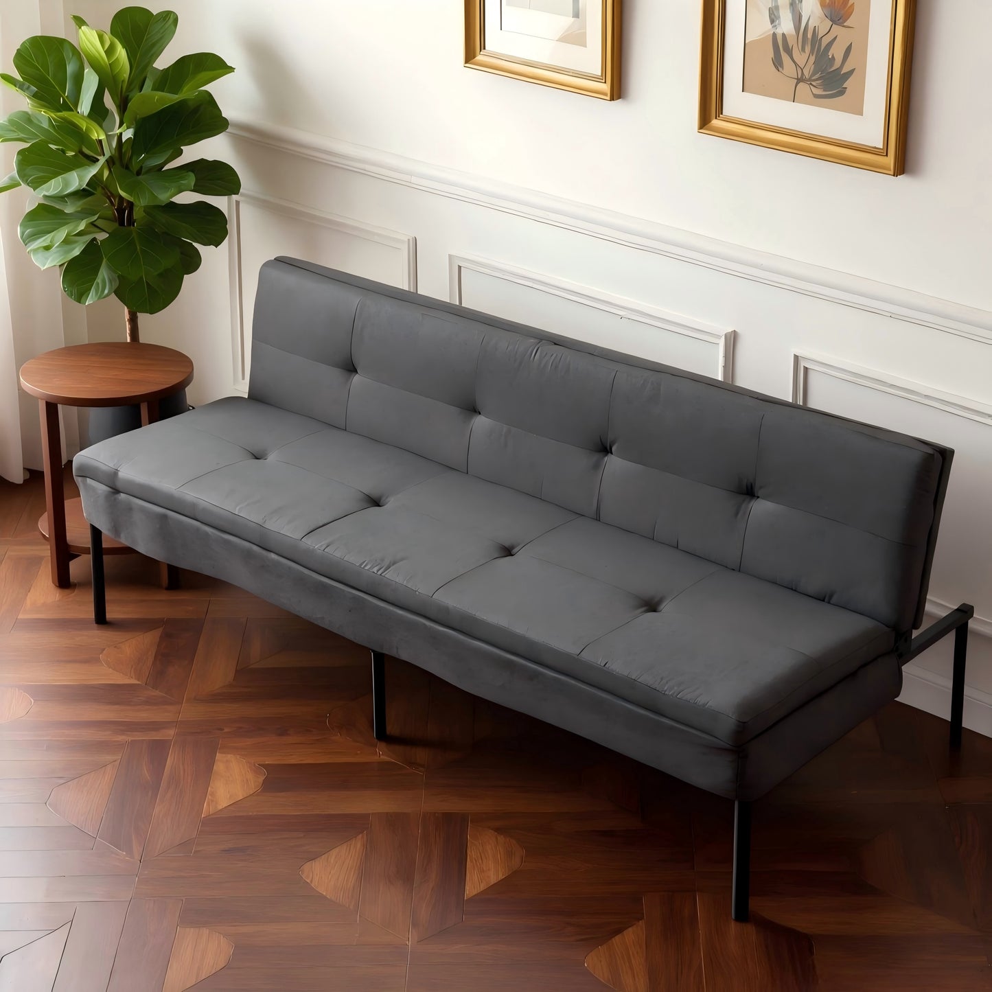 BSHTI 69.88" Futon Sofa Bed with 5 Adjustable Positions – Polyester Fabric Convertible Sleeper Couch with Iron Frame, Clean-Lined Modern Design for Living Room, Apartment, Office, Dormitory,Dark Gray