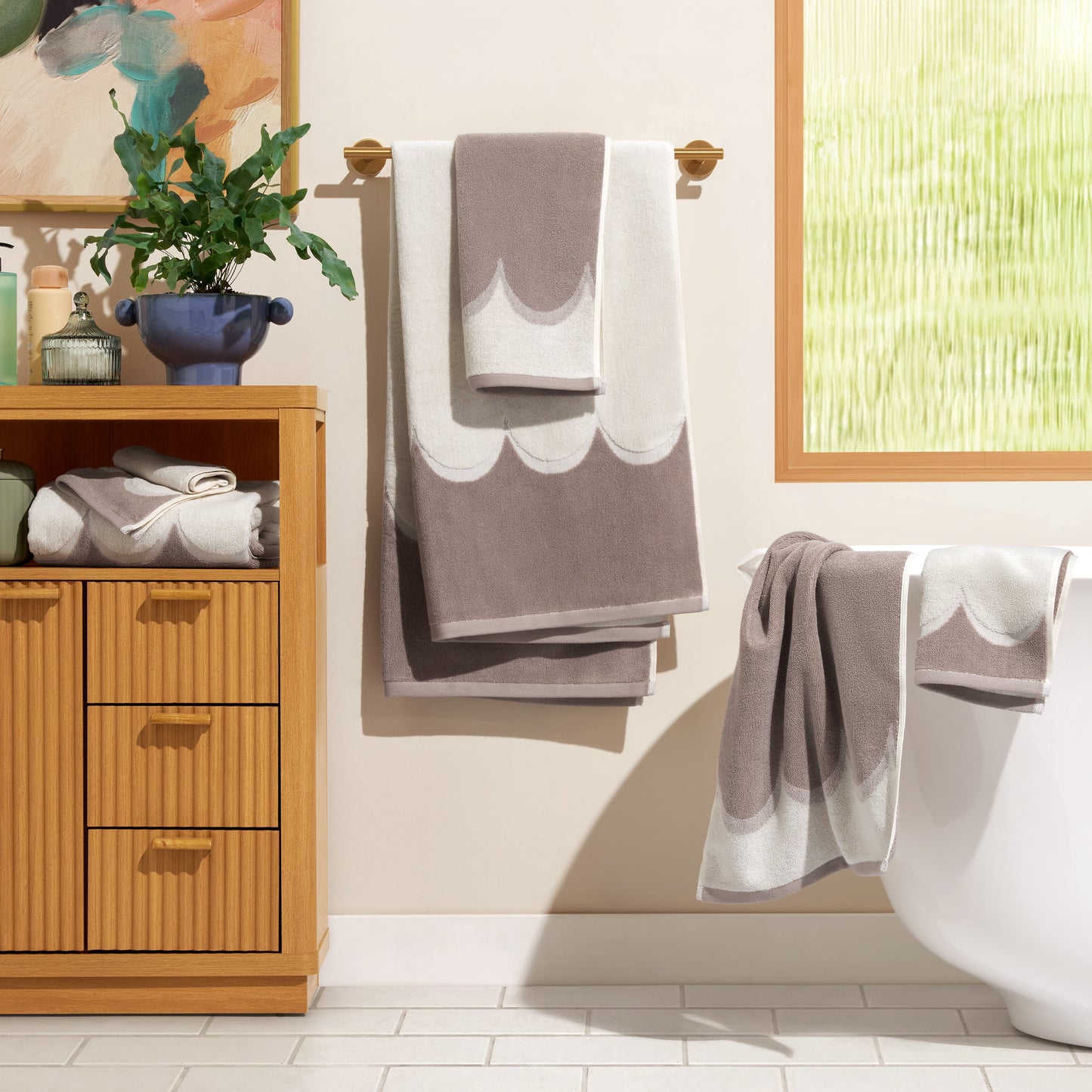 Beautiful by Drew Barrymore 6-Piece Scallop Bath Towel Set, Soft 100% Cotton, Yellow