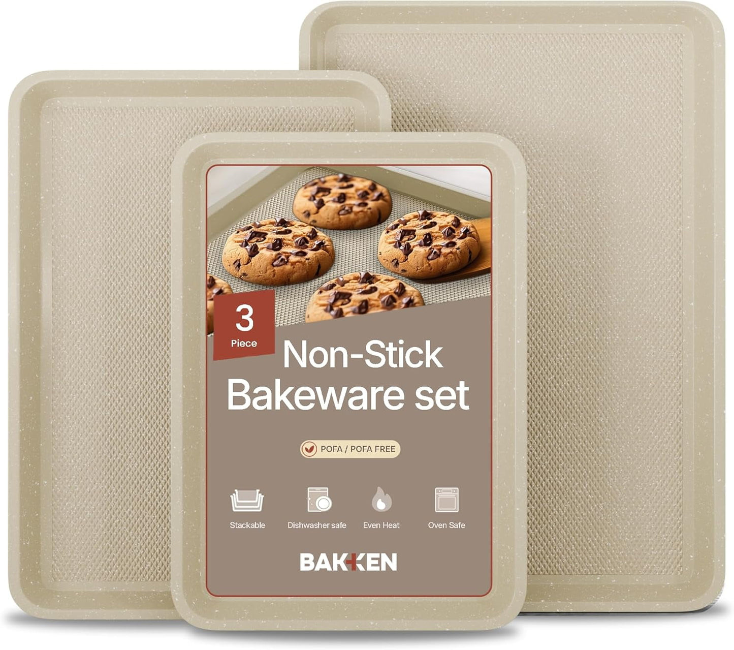 BAKKEN Kitchen Baking Pans - Nonstick Gray Coating, 13.58’’ × 9.65’’, Carbon Steel Cookie Sheet, Diamond Texture Bottom, Oven Safe Tray 450°F