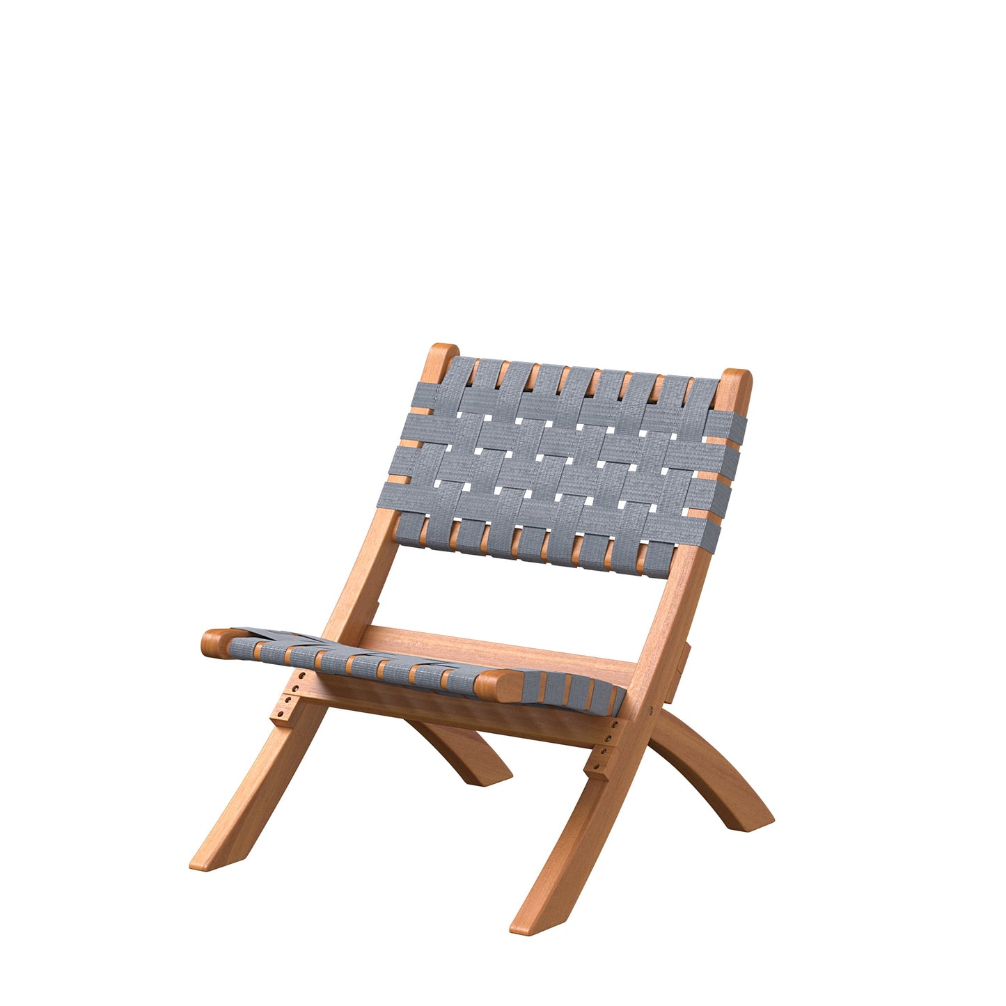 Balkene home Sava Folding Chair Low Slung Seating Solid Acacia Wood Woven Seat & Back - Gray Webbing