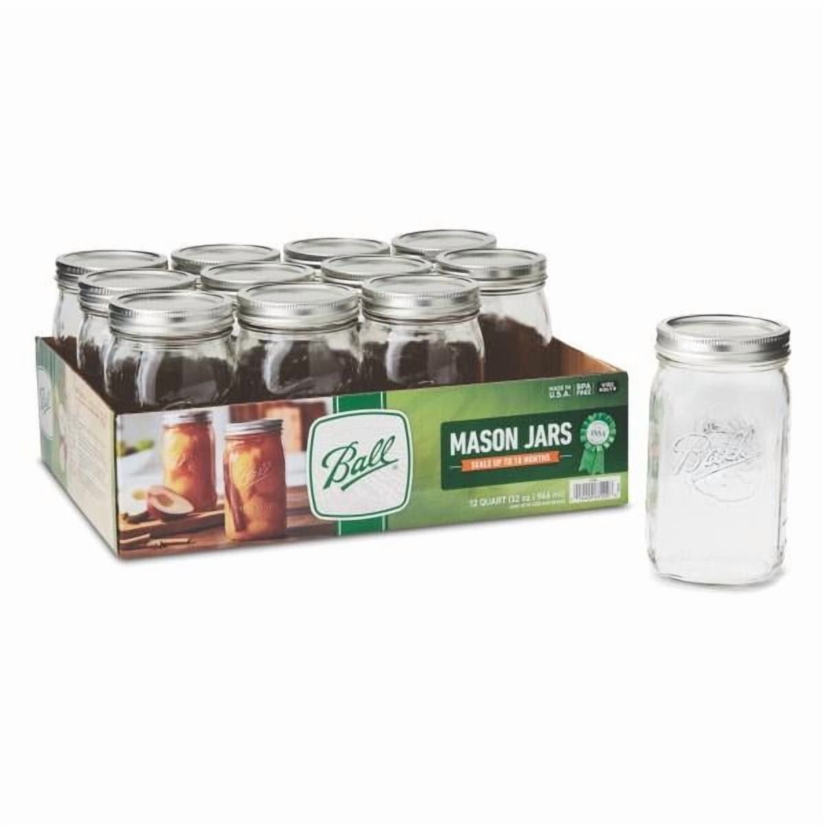 Ball 32 oz Wide Mouth Quart Glass Mason Jars with Lids and Bands, 12 Count