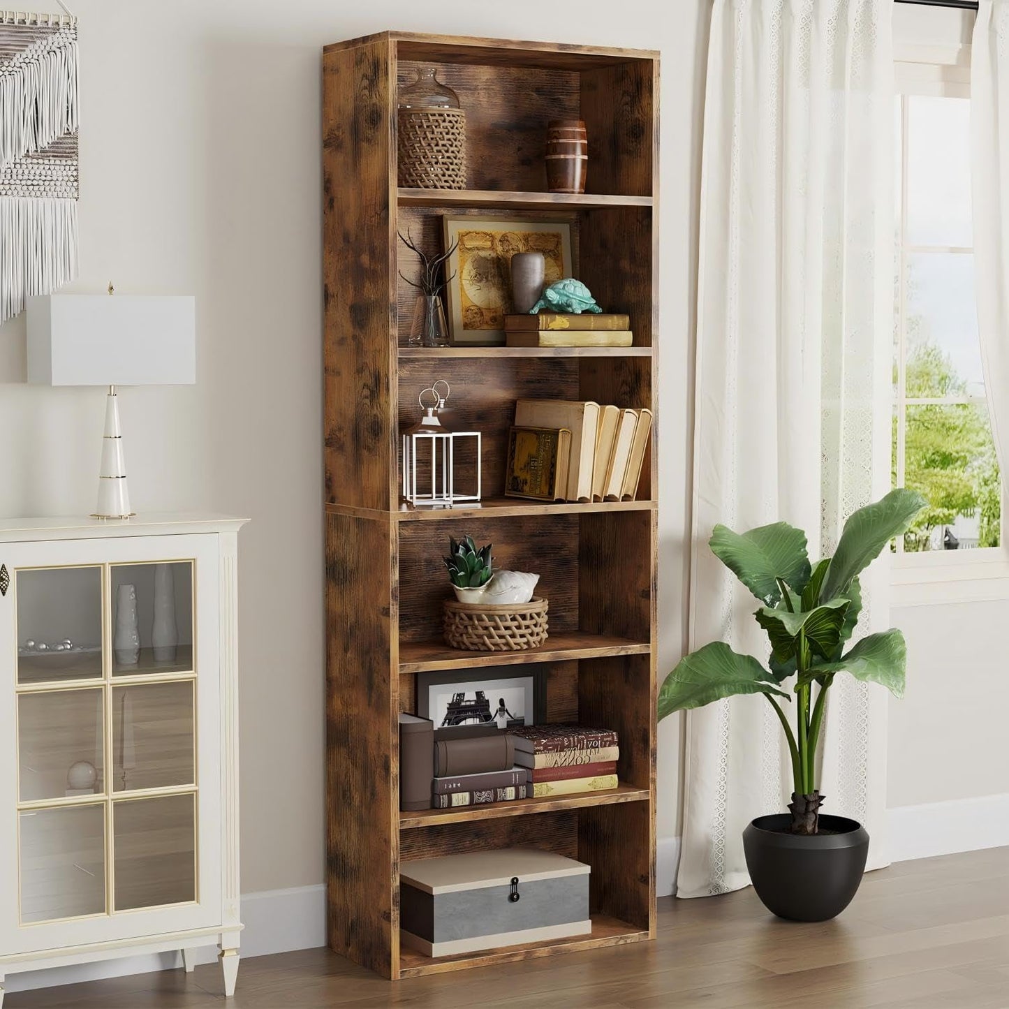 Bapipro EstanterÃa y Librero, Librero Alto de 6 Niveles, Estante de Almacenamiento para Exhibición, Muebles Decorativos para el Hogar, Adecuado para Oficinas en Casa, Salas de Estar y Dormitorios, Negro