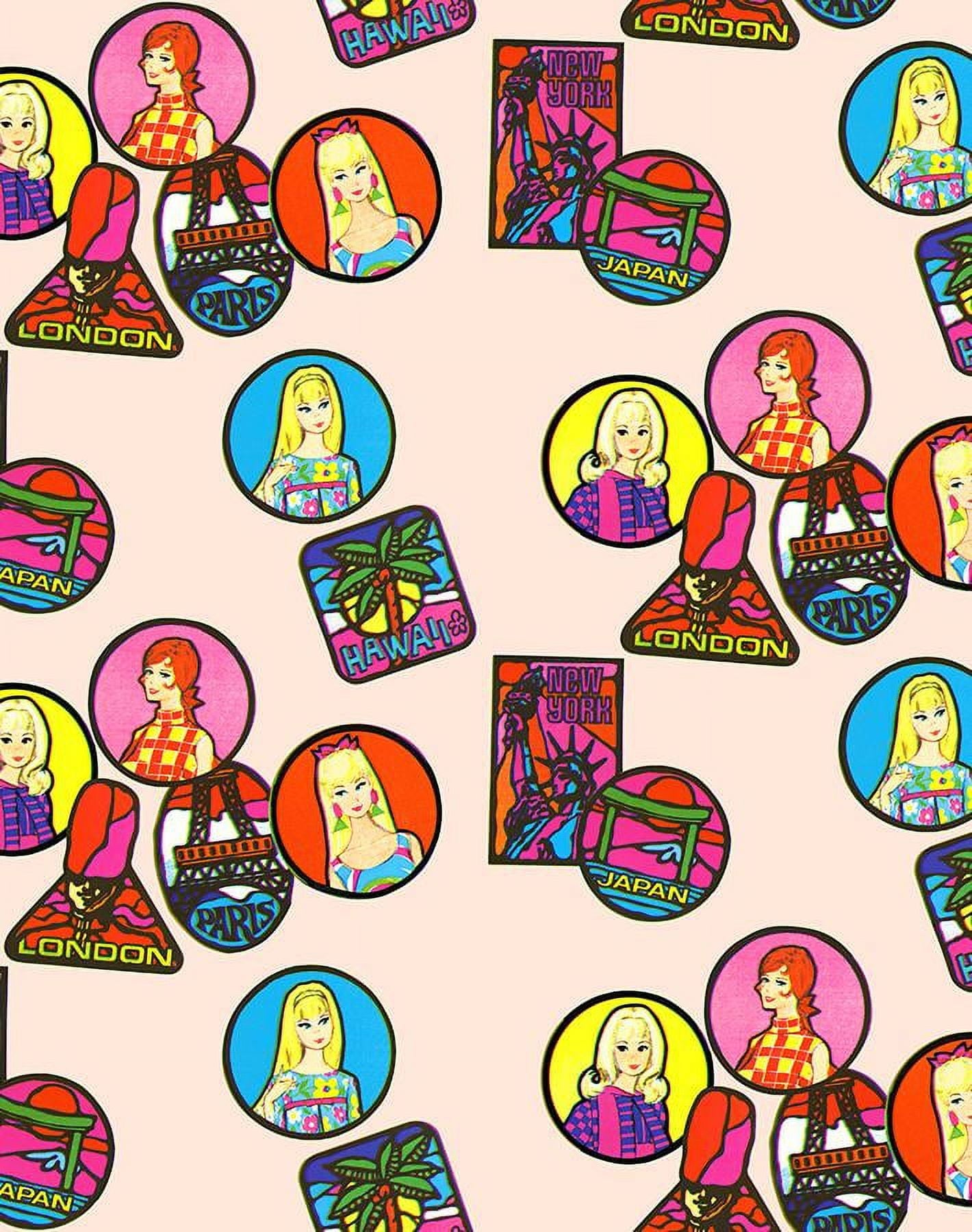 Barbie Travel Patches Removable Vinyl Wallpaper, Peach