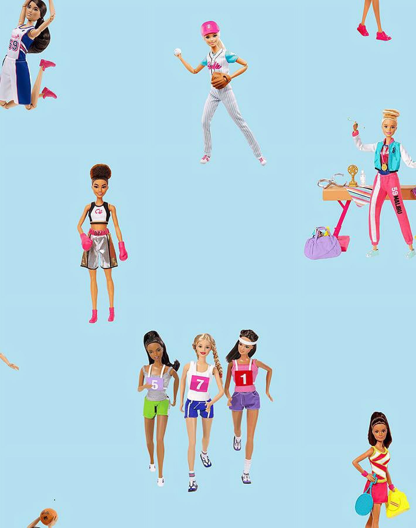 Barbie the Athlete Removable Vinyl Wallpaper, Baby Blue