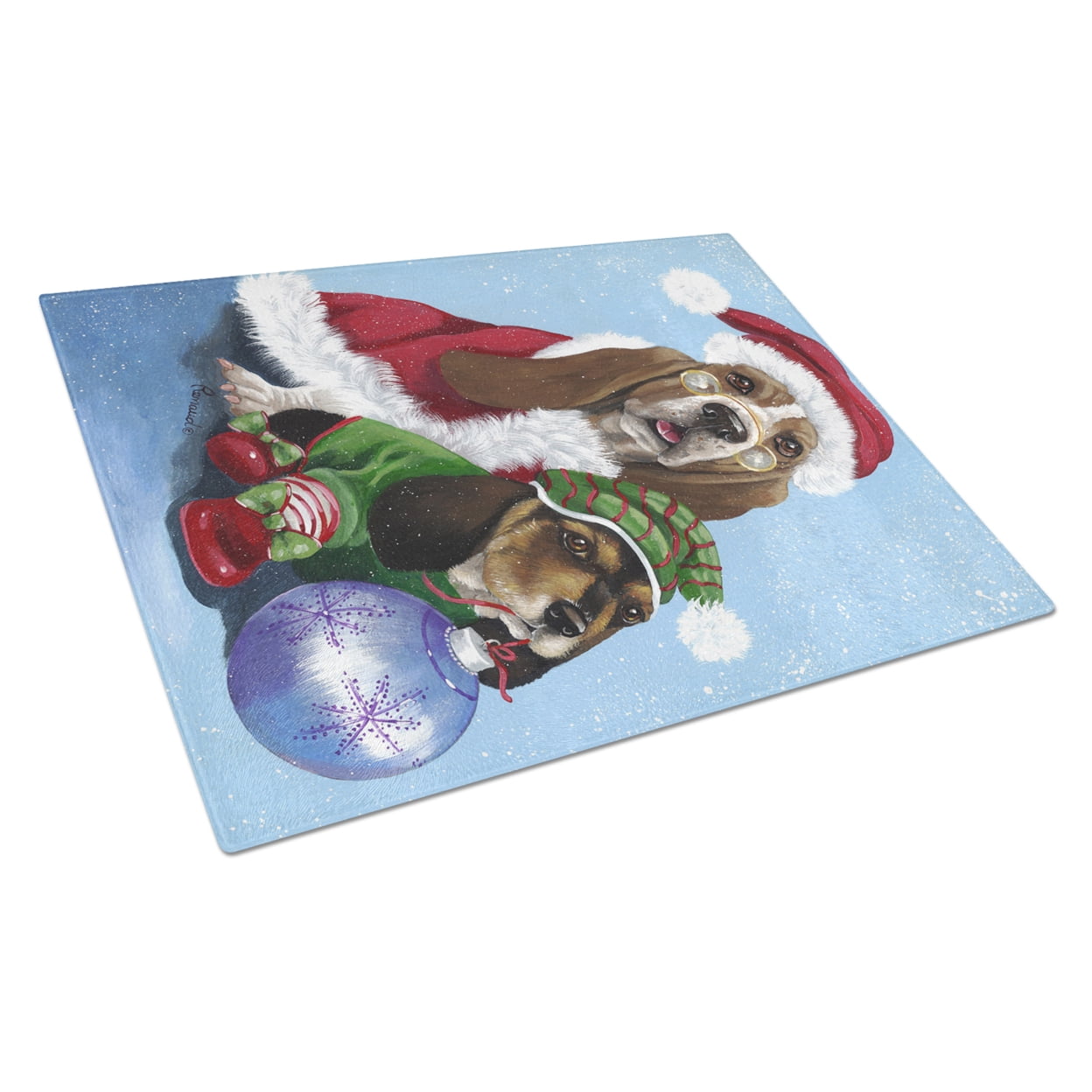Basset Hound Santa Christmas Glass Cutting Board Large PPP3012LCB