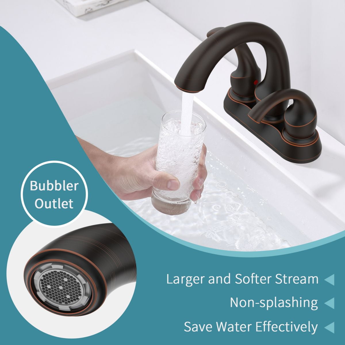 Bathroom Faucet 2-Handle Oil Rubbed Bronze with Aerator, Swan Style 4-inch Centerset Vanity Sink with Pop-Up Drain and Supply Hoses