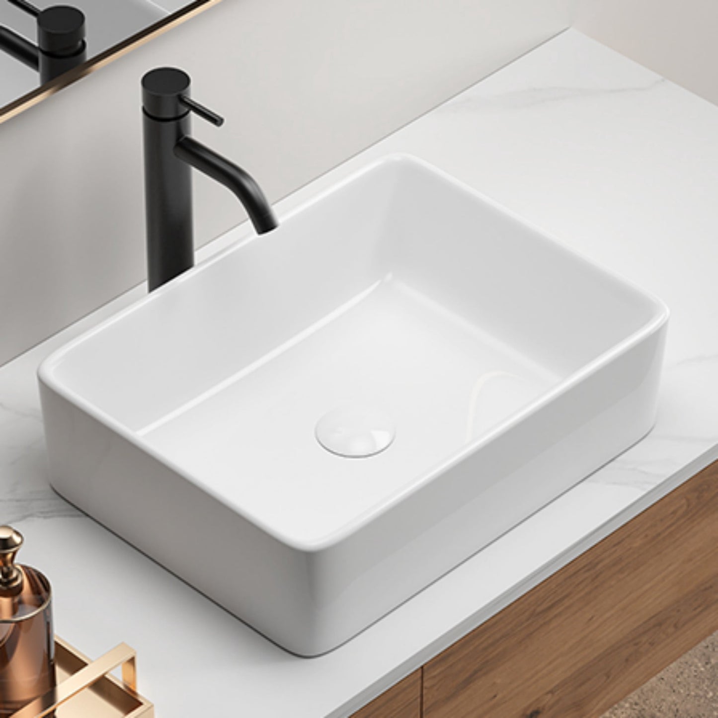 Bathroom Vessel Sink,Small Sink Above Counter,White Porcelain Ceramic,Bathroom Vanity Sink,Rectangle 02