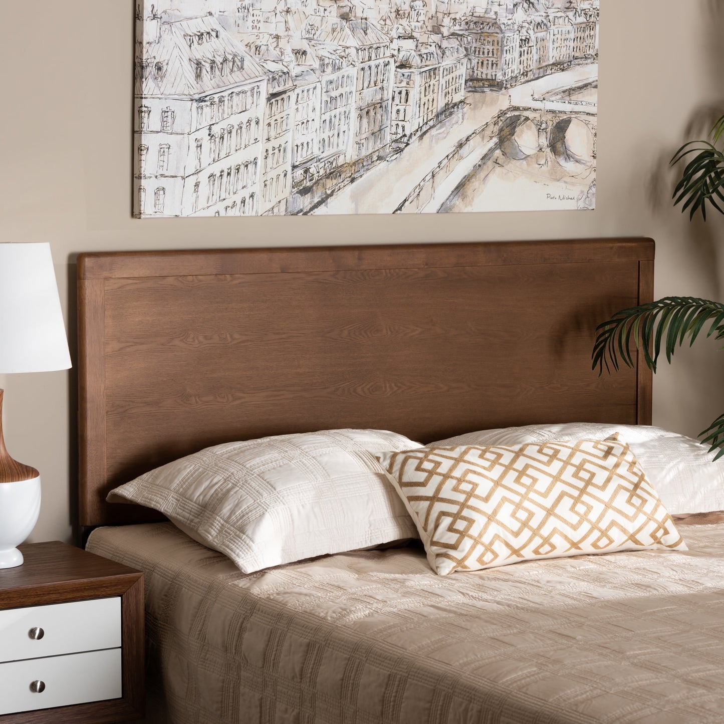 Baxton Studio Alan Contemporary/Modern Panel Back Support Engineered Wood Headboard, Full, Ash Walnut