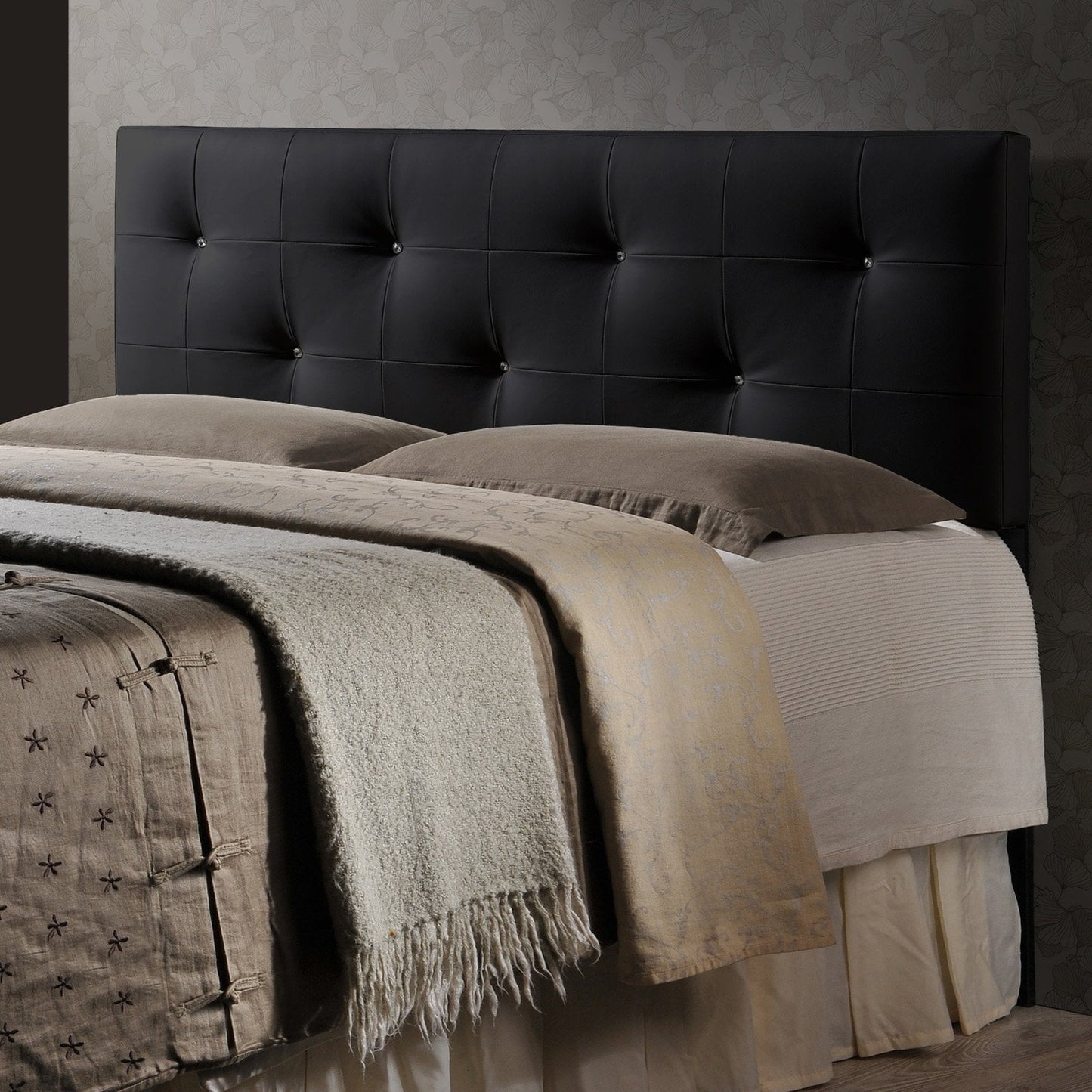 Baxton Studio Dalini Faux Leather Tufted Full Panel Headboard, Black
