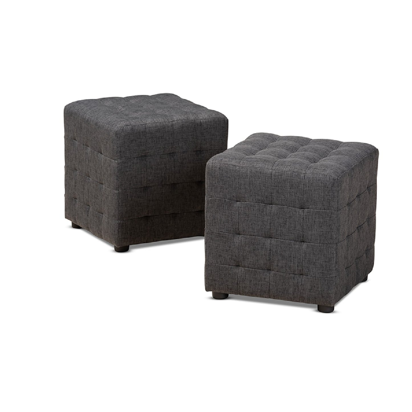 Baxton Studio Elladio Upholstered Wood Cube Ottoman in Dark Gray - Set of 2