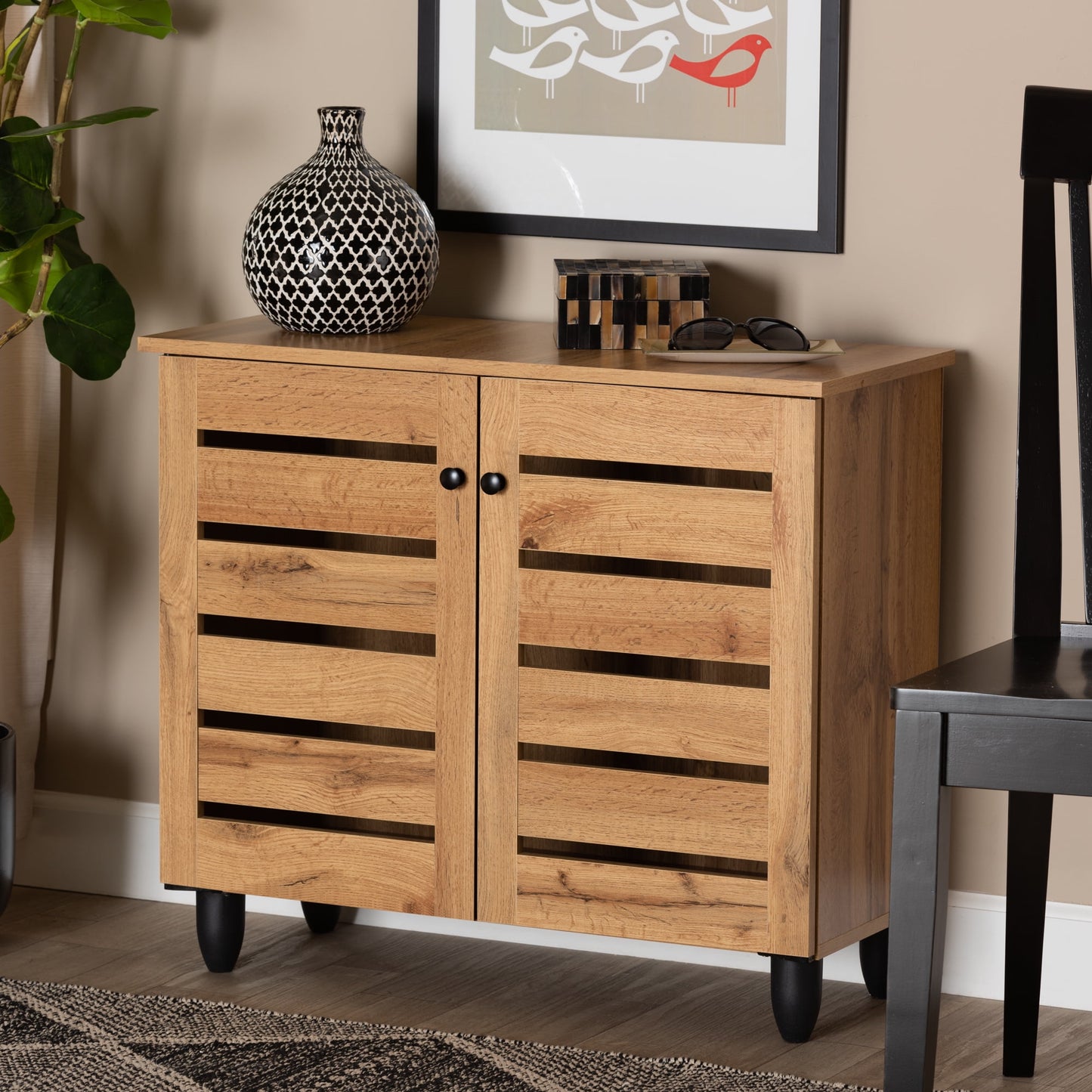 Baxton Studio Gisela Modern Contemporary Shoe Cabinet, Brown and Black, 39.6 lbs