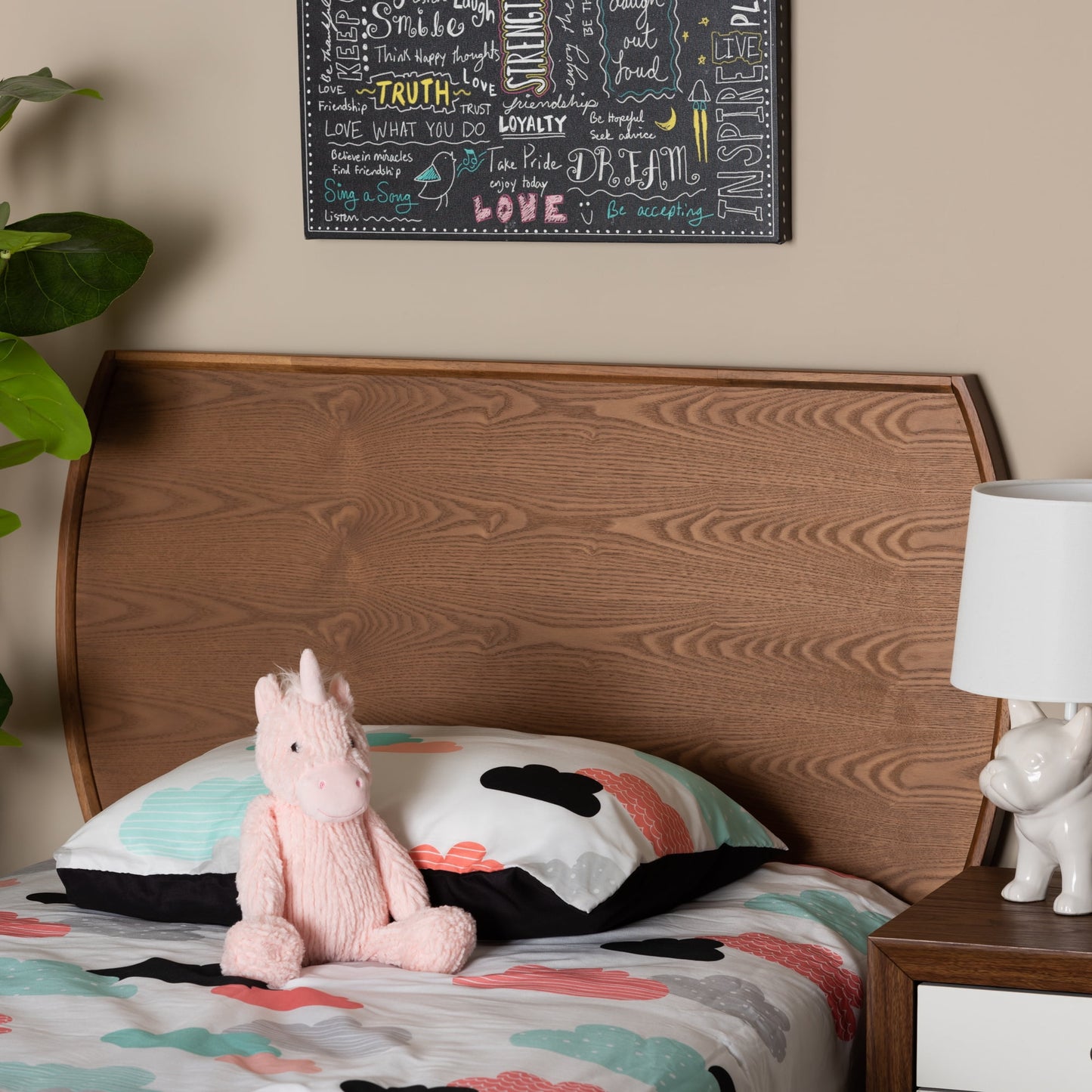Baxton Studio Laurien Mid-Century Panel Back Support Engineered Wood Headboard, Twin, Ash Walnut