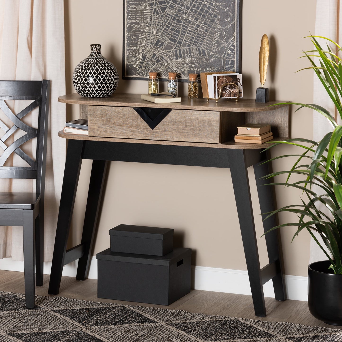 Baxton Studio Wales Modern Wood 1 Drawer Console Table, Black/Light Brown
