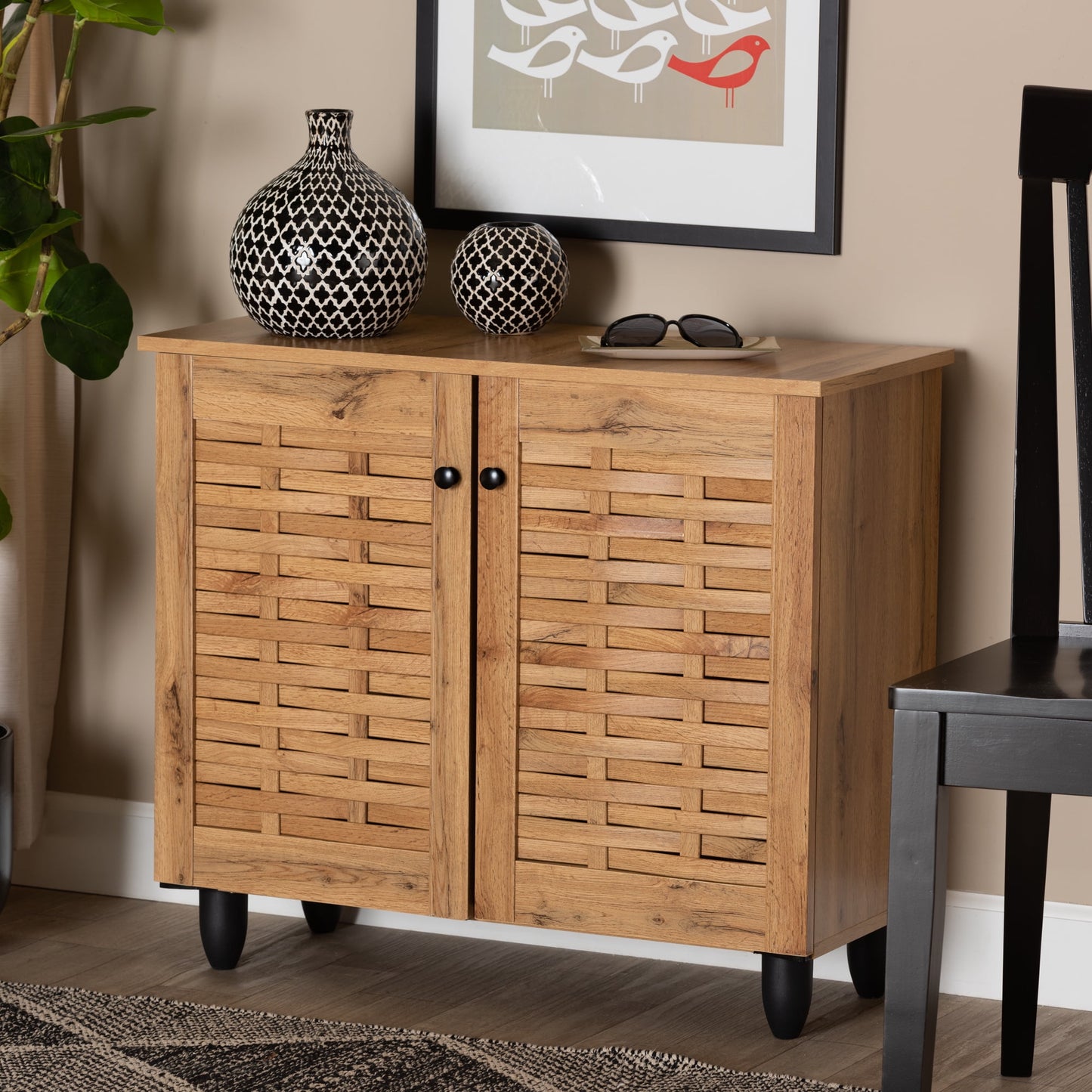 Baxton Studio Winda Modern and Contemporary Oak Brown Finished Wood 2-Door Shoe Cabinet