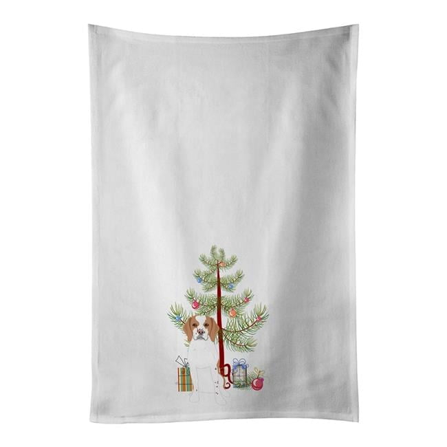 Beagle Red and White Red Ticked #1 Christmas White Kitchen Towel Set of 2 19 in x 28 in