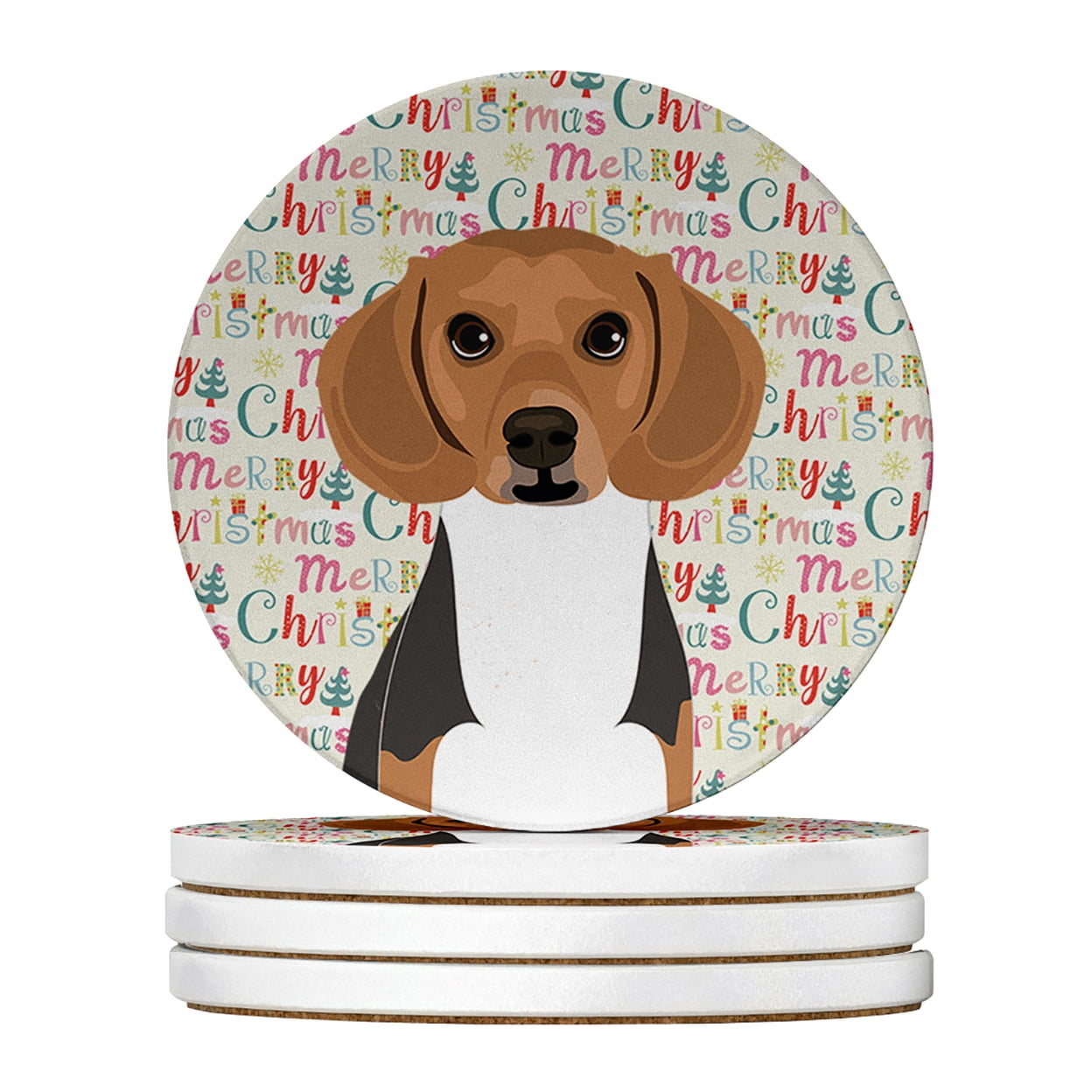 Beagle Tricolor #1 Christmas Large Sandstone Coasters Pack of 4 4 in x 4 in