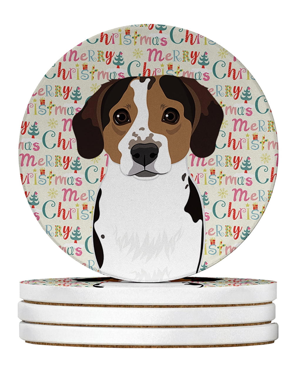 Beagle Tricolor Ticked Christmas Large Sandstone Coasters Pack of 4 4 in x 4 in
