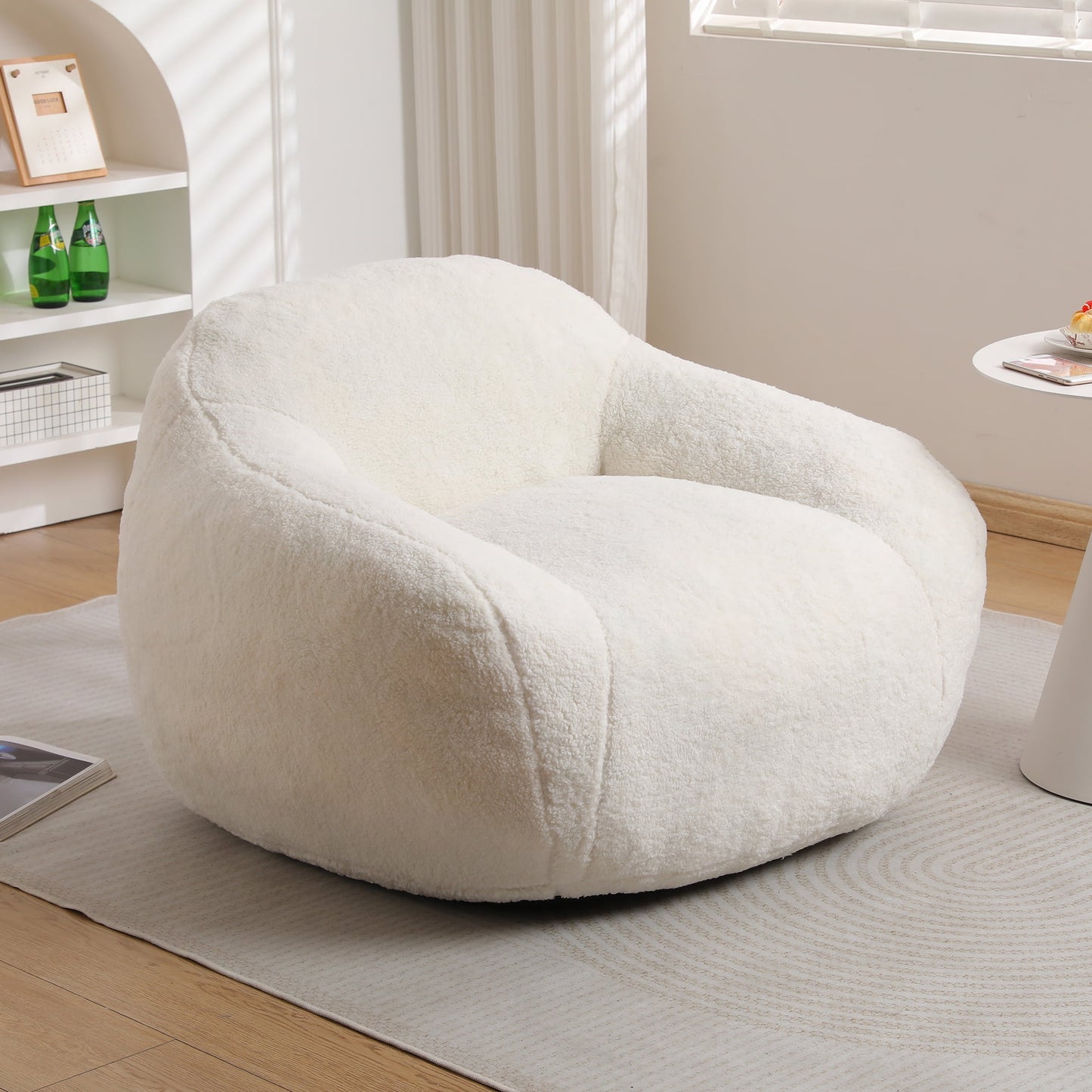 Bean Bag Chair, Adult Bean Bag Sofa, Bean Bag Sofa with Armrests, Large Bean Bag Chair, Filled with Memory Foam, Suitable for Living Rooms and Bedrooms,Off White