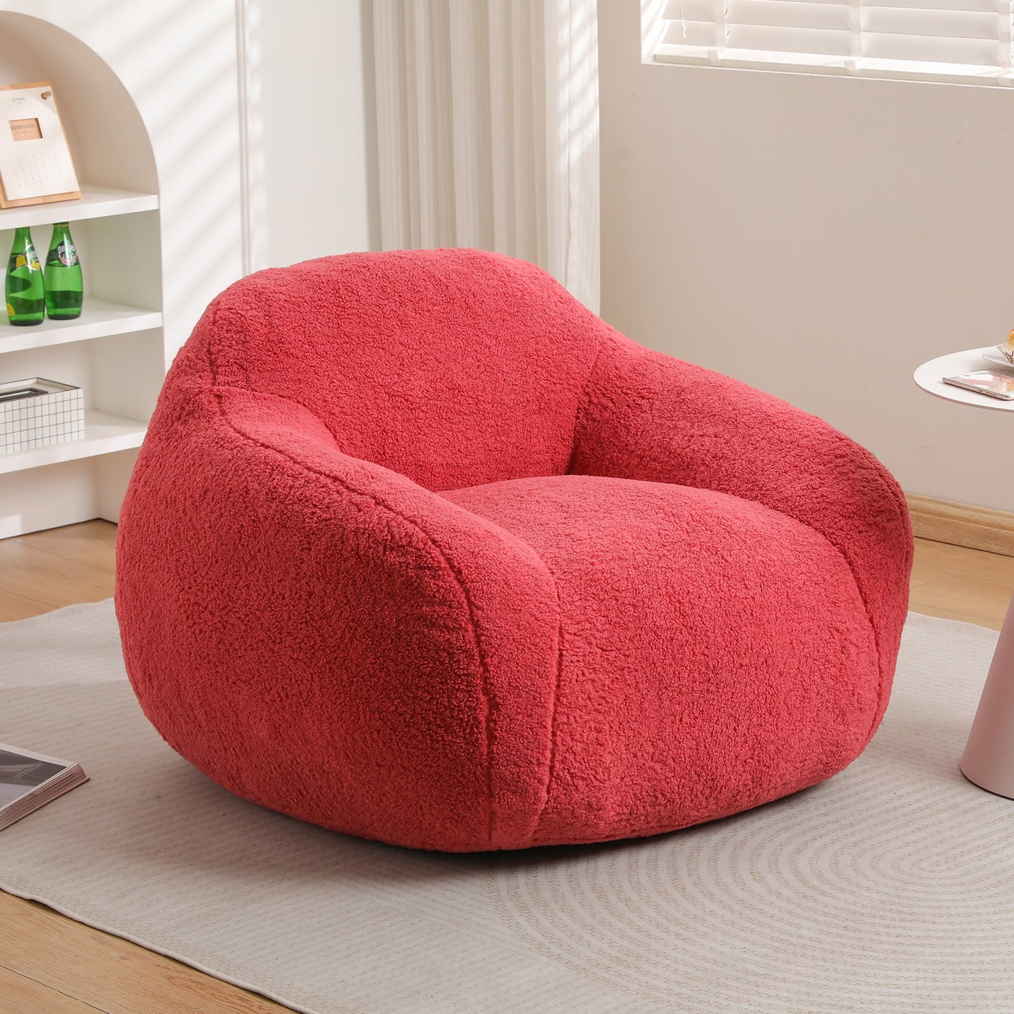 Bean Bag Chair, Adult Bean Bag Sofa, Bean Bag Sofa with Armrests, Large Bean Bag Chair, Filled with Memory Foam, Suitable for Living Rooms and Bedrooms,ose Red
