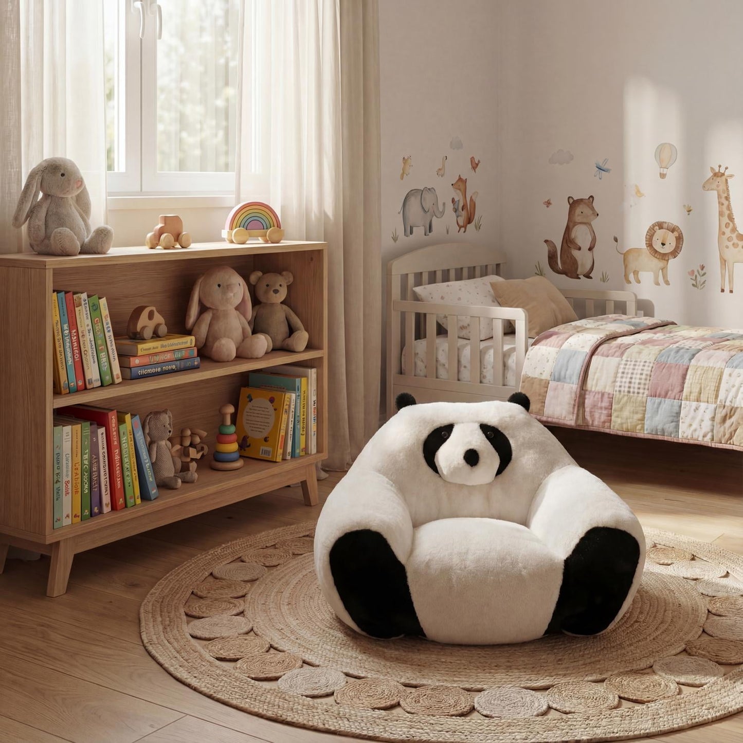 Bean Bag Chair, Panda-Shaped Plush Beanbag with High-Density Shredded Foam, Soft Faux Fur Fabric for Bedroom and Playroom, White and Black