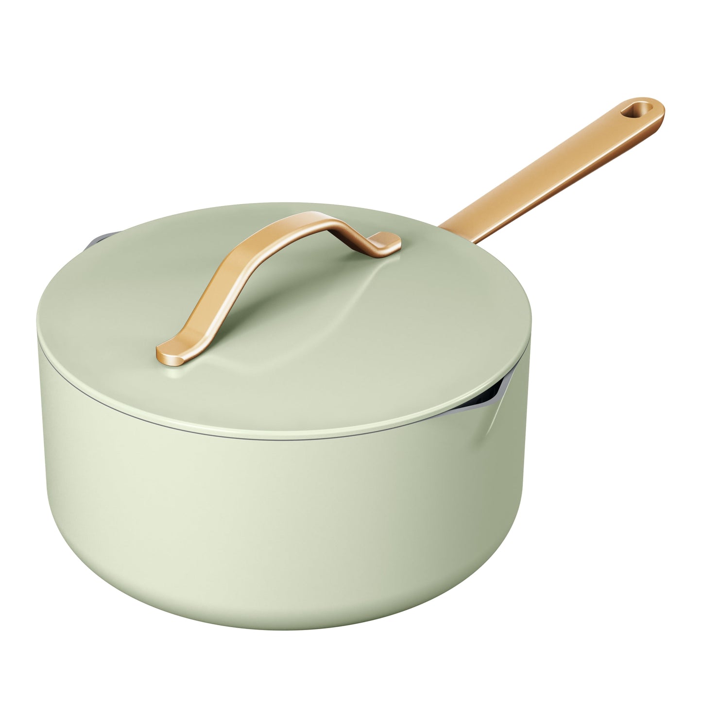 Beautiful 3 Quart Evergood Non-Toxic Ceramic Nonstick Coating Covered Sauce Pan with Strainer Lid, Sage Green by Drew Barrymore