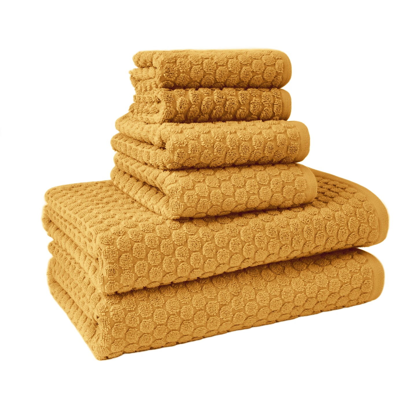 Beautiful by Drew Barrymore 6-Piece Dot Bath Towel Set, Soft 100% Cotton, Amber Yellow