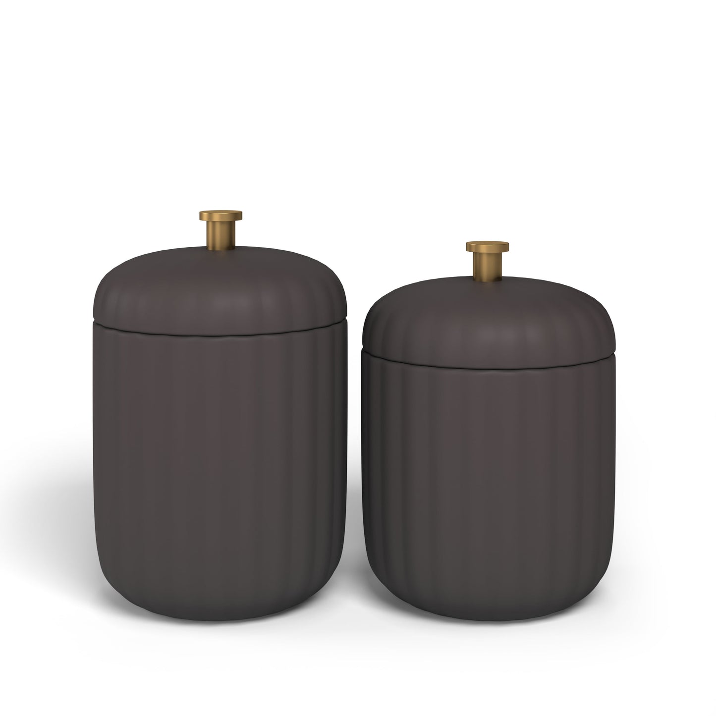 Beautiful Fluted Stoneware 2-Piece Vanity Jar Set by Drew Barrymore, Charcoal Gray
