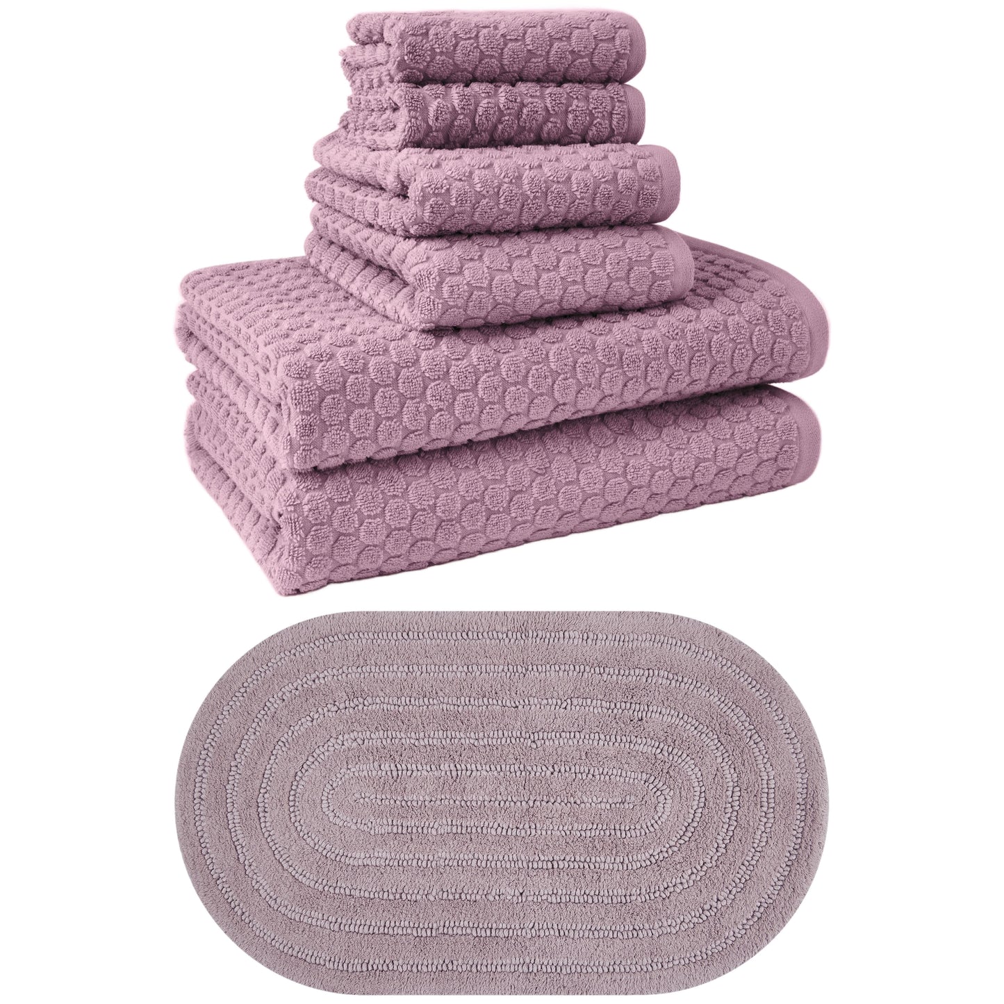 Beautiful by Drew Barrymore Complete Bathroom Set – Soft Cotton Towels, Oval Bath Rug, Rose