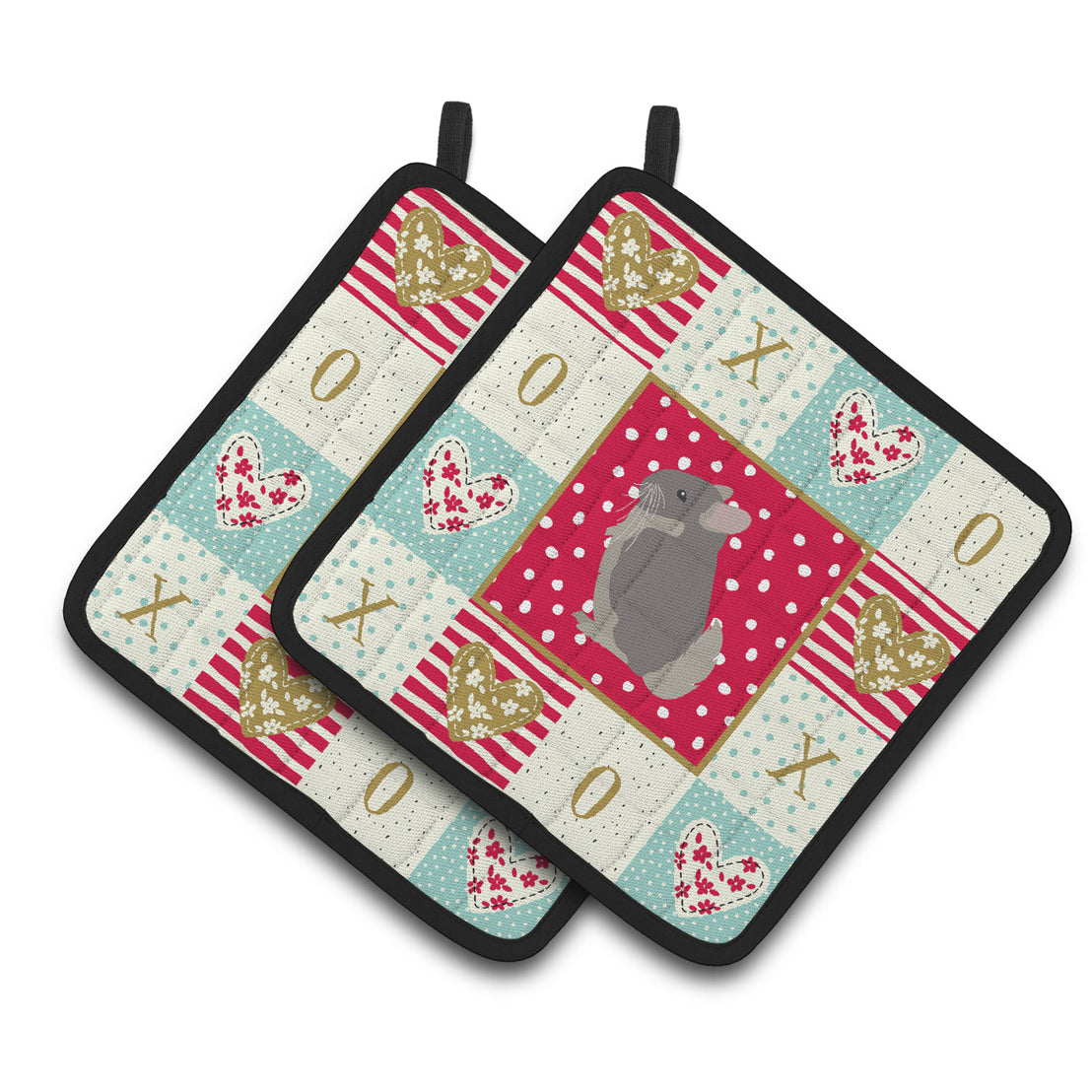 Beige Wellman Chinchilla Love Pair of Pot Holders Red
