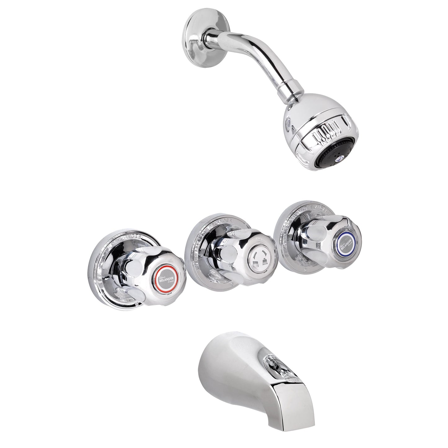 Belanger Showerhead and Bathtub Faucet with Knob Handles, Polished Chrome