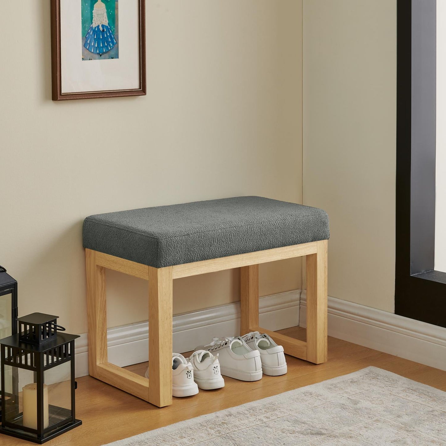 Bench, Entryway Bench, Shoe Storage Stool with Solid Wood Frame, Soft Loop Yarn Cushion and Modern Design, for Hallway Mudroom, Brown
