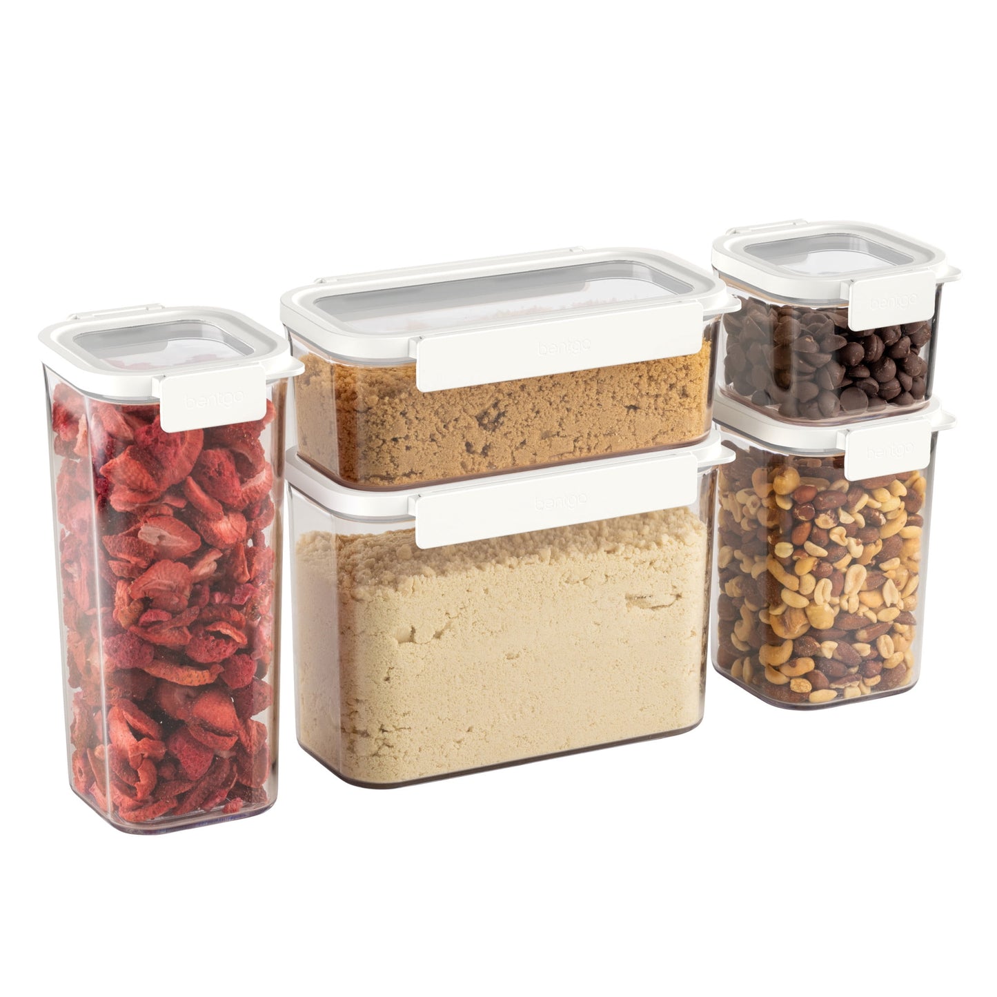 Bentgo Pantry - 10-Piece Airtight Food Storage Containers, Clear, Stackable Kitchen & Pantry Organization, Locking Lids for Freshness, BPA-Free Plastic - Ideal for Sugar, Flour, & More (Snow)