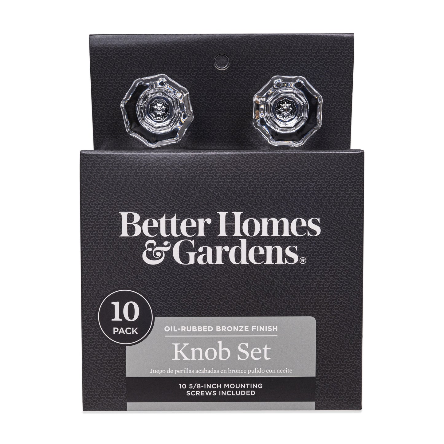 Better Homes & Gardens 1-7/16" (36mm) Clear Glass Geometric Knob, Oil Rubbed Bronze, 10Pack