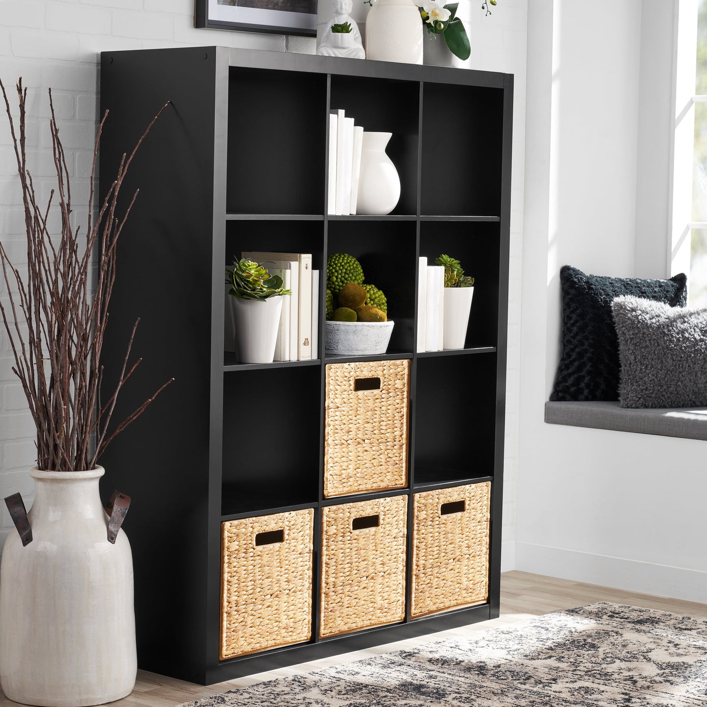 Better Homes & Gardens Organizador de Almacenamiento de 12 Cubos, Negro Sólido