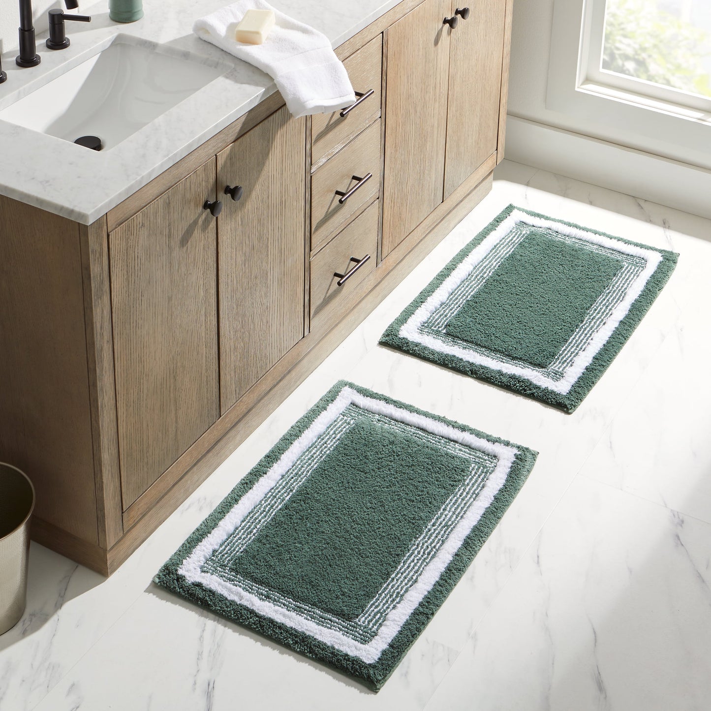 Better Homes & Gardens Bordered Striped 2-Pack Bath Rug Bundle, Green Ash, 20†x 30â€