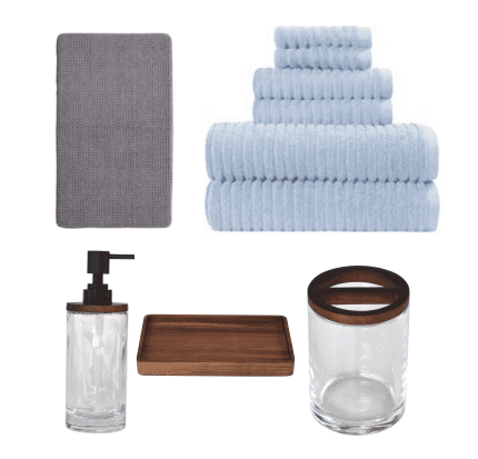 Better Homes & Gardens Complete Bathroom Set – Cotton Towels, Memory Foam Rug & Acacia Wood Glass Accessories, Blue